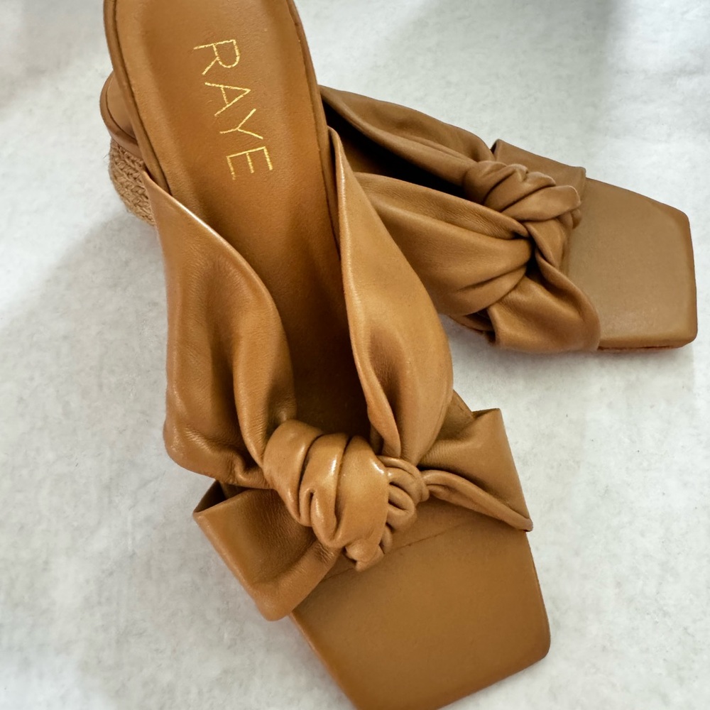 RAYE Tan Knot Sandals with Square Toe